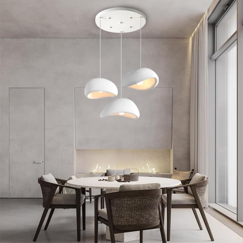 Wabi Sabi Pendelleuchte E27 Moderne Hängeleuchte 3 Flammig Weiß Unregelmäßiges Design Höhenverstellbar Für Esstisch Wohnzimmer Esszimmer Schlafzimmer Küche Café Inselbeleuchtung Kronleuchter(A)