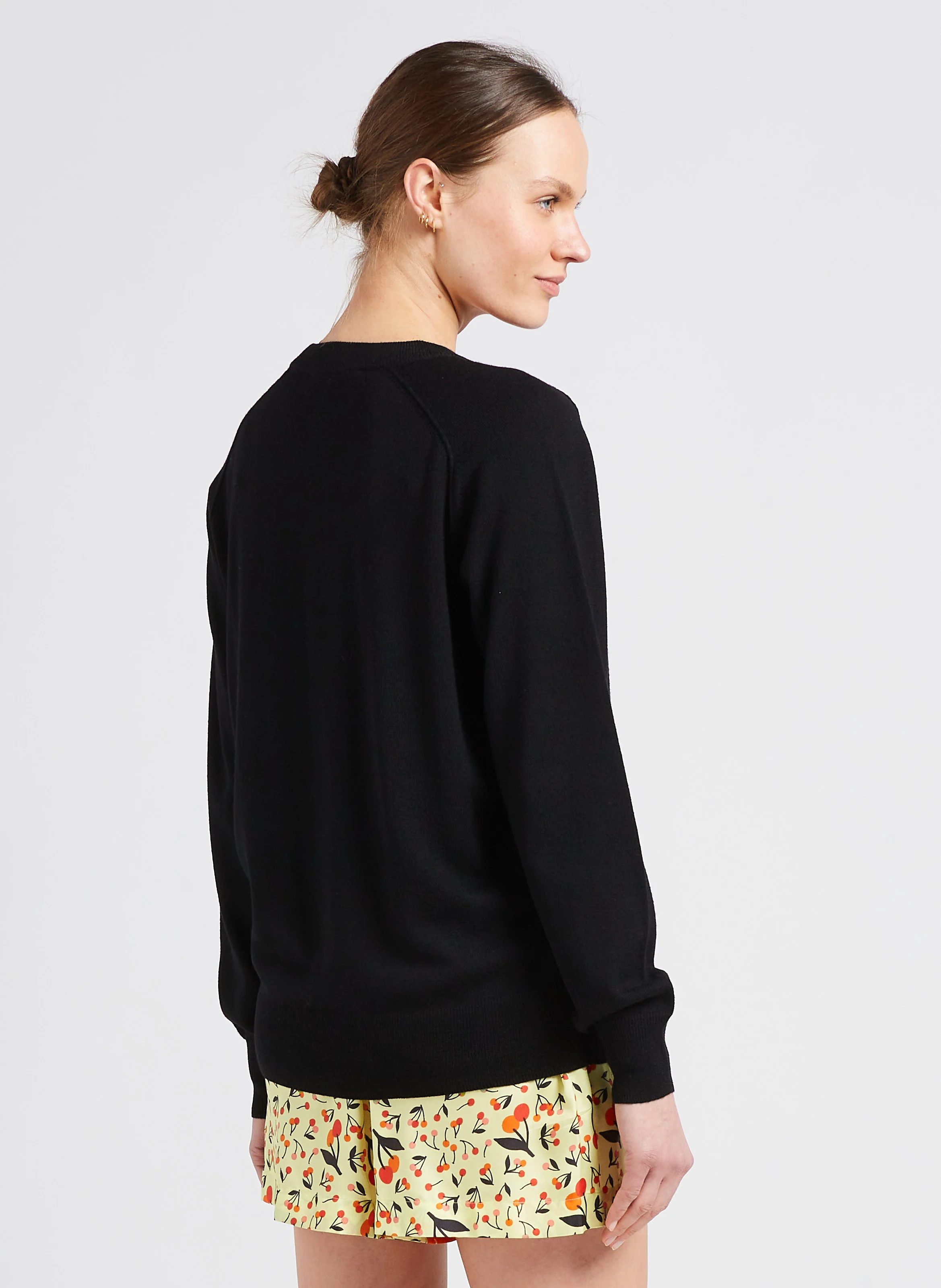 Pull col rond jacquard en laine mérinos | Noir