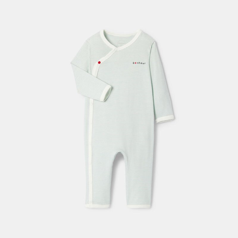 Pyjama coton rayé vert céladon bébé garçon Vert