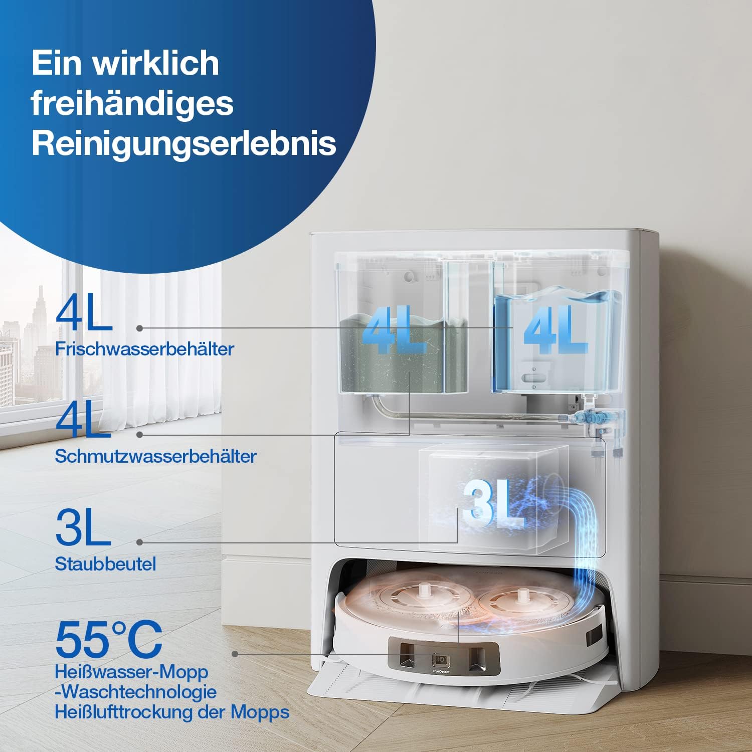 ECOVACS DEEBOT T20 Omni 6000Pa Saugroboter, Auto-Mopp-Hebefunktion, Heißwasser-Mopp-Wäsche und Mopp-Trocknung, selbstentleerend, rotierende Wischpads