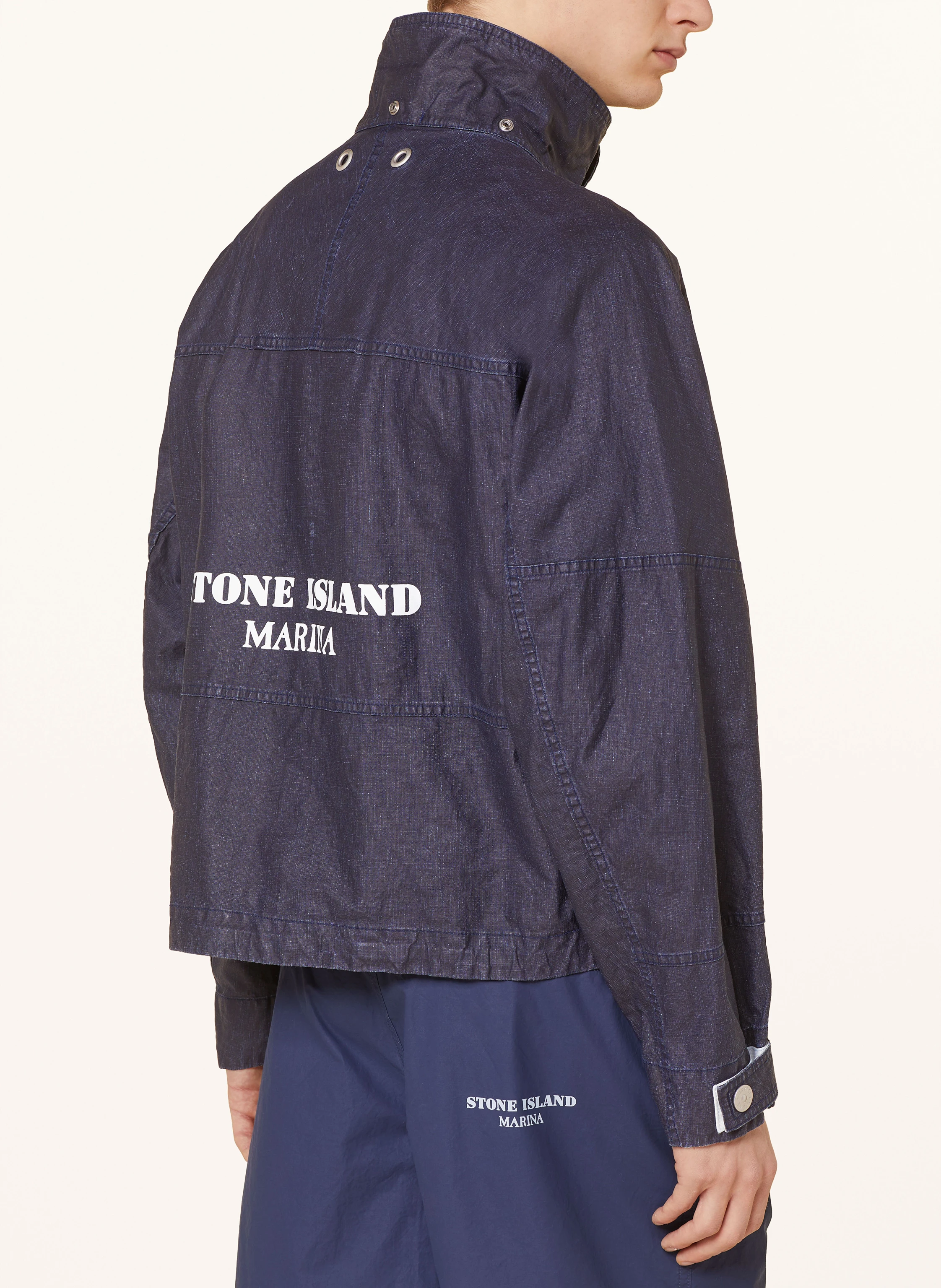 STONE ISLAND Leinenjacke MARINA in Jeansoptik mit abnehmbarer Kapuze