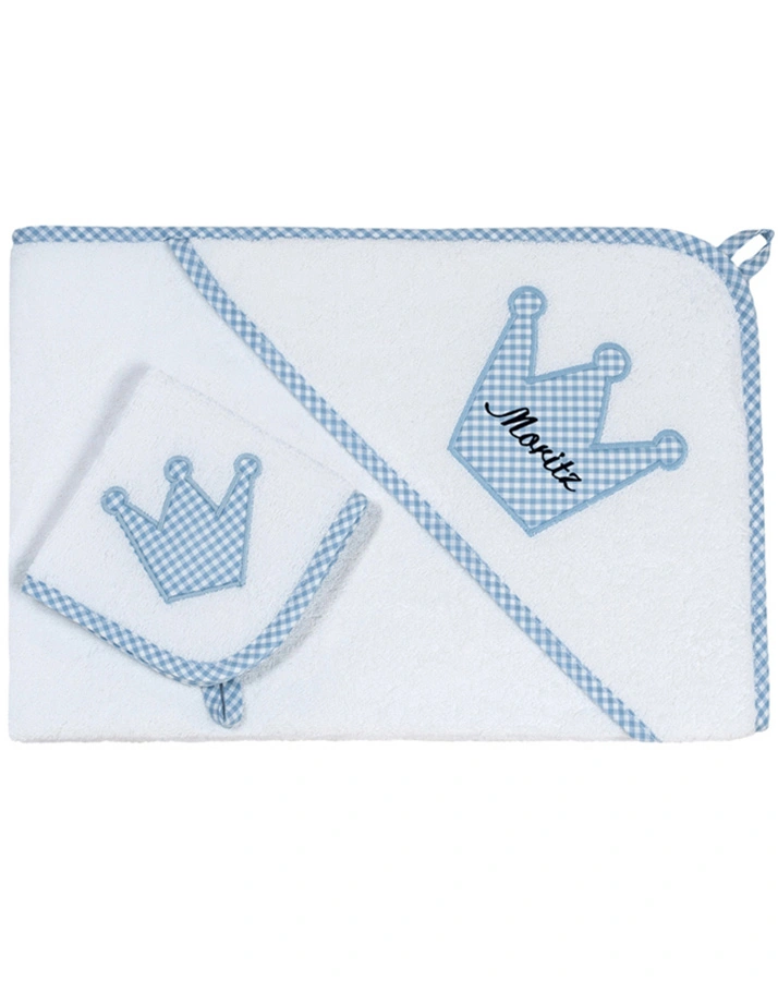 Personalisiertes XL-Handtuch-Set KRONE hellblau (Farbe: grau)