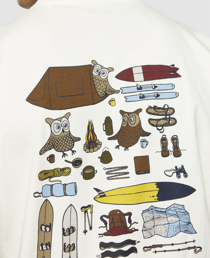 Knowledge Cotton Apparel Regular fit owl trip print t-shirt - Regenerative Organic Ce Egret