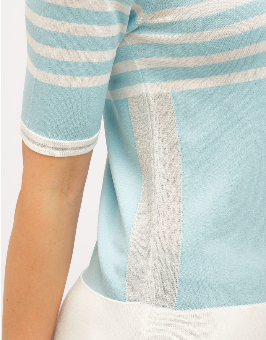 Pull léger bleu et blanc