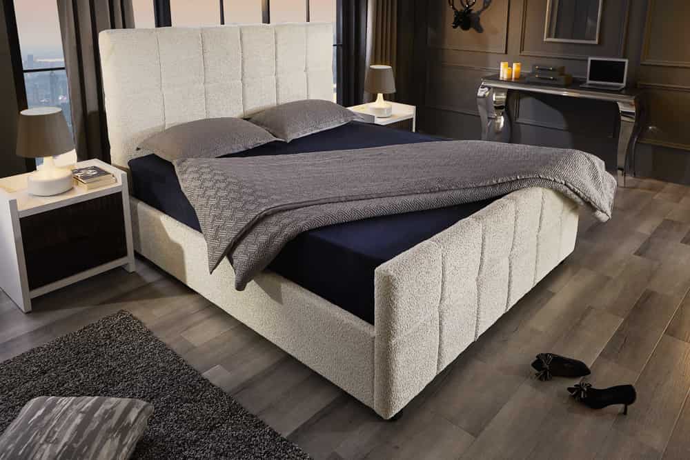 Modernes Boxbett PRESTIGE 180x200cm creme Bouclè mit Stauraum und Lattenrost