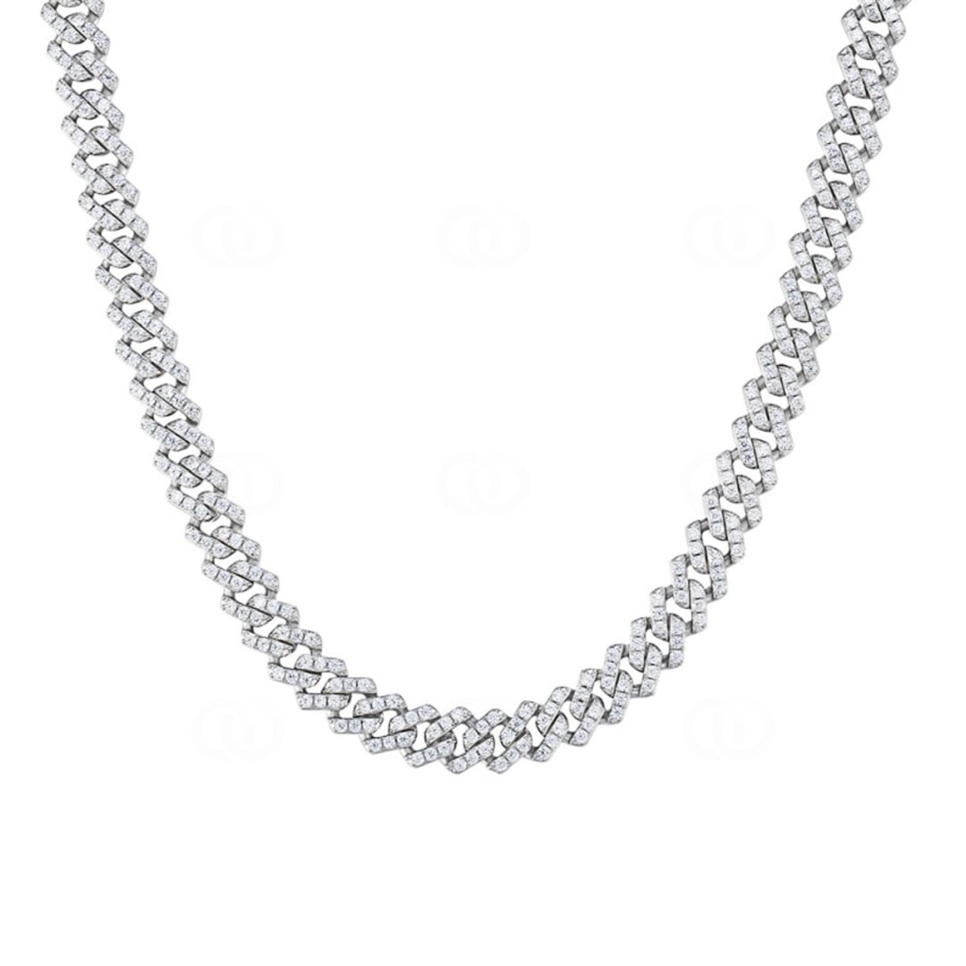 8mm Prong Cuban Link Panzerkette 925 Silber mit Zirkonia