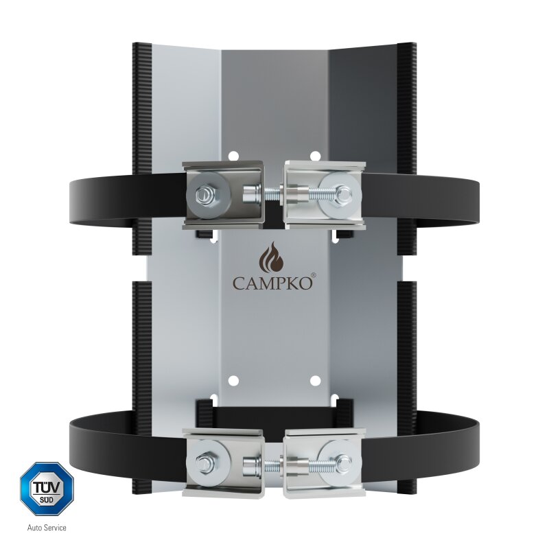 CAMPKO Gasflaschen Halter Set Edelstahl für Ø 300mm Gasflaschen inkl. 2x Spannband + 2x Spannschloss
