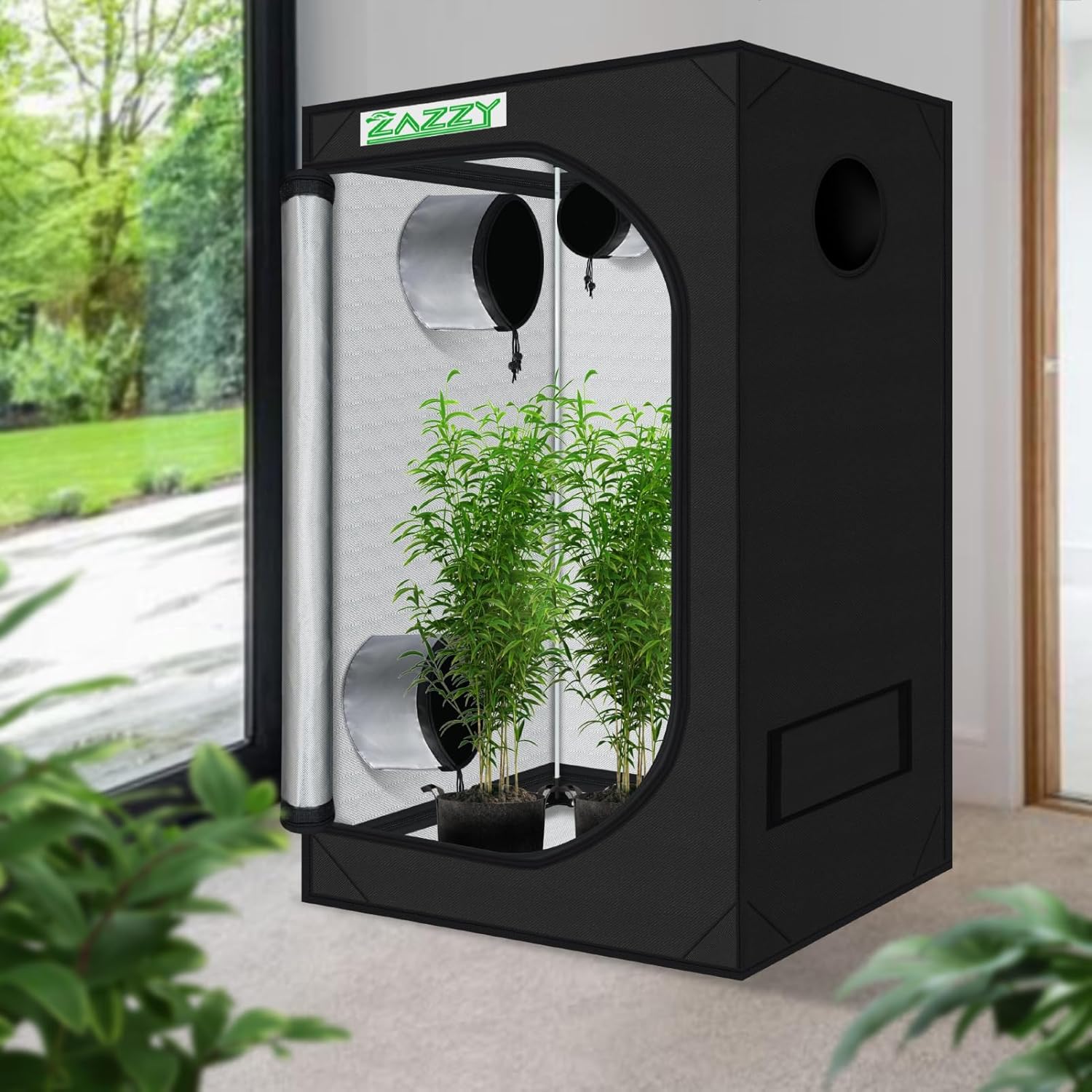 zazzy Grow Zelt, 61 x 91,4 x 152,4 cm, Hydrokultur-Anzuchtraum, reflektierendes Mylar-Wachstumszelt mit Fenster und Bodenwanne für Zimmerpflanzen