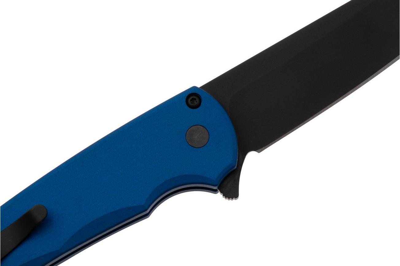Pro-Tech Malibu 5403-BLUE, DLC MagnaCut Reverse Tanto, Blue Aluminum, Black Hardware zakmes