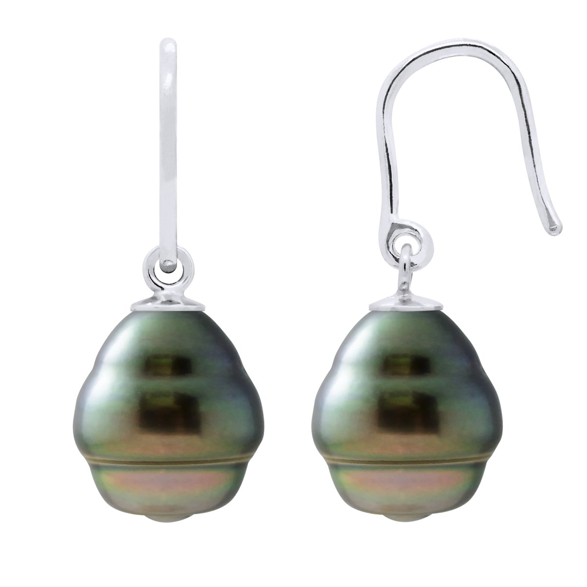 Crochet d'Oreilles Articulé Perles de Tahiti Cerclées 9-10 mm Argent 925