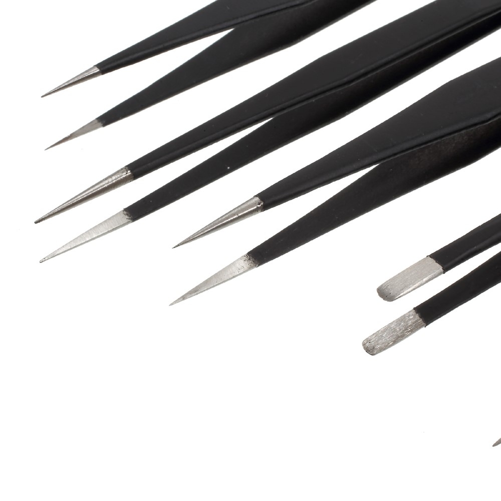 (7-tlg. Set) Universal Präzisions Pinzetten Set - Schwarz