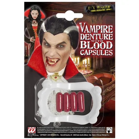 Widmann Vampirzähne PVC und 4 Blutkapseln