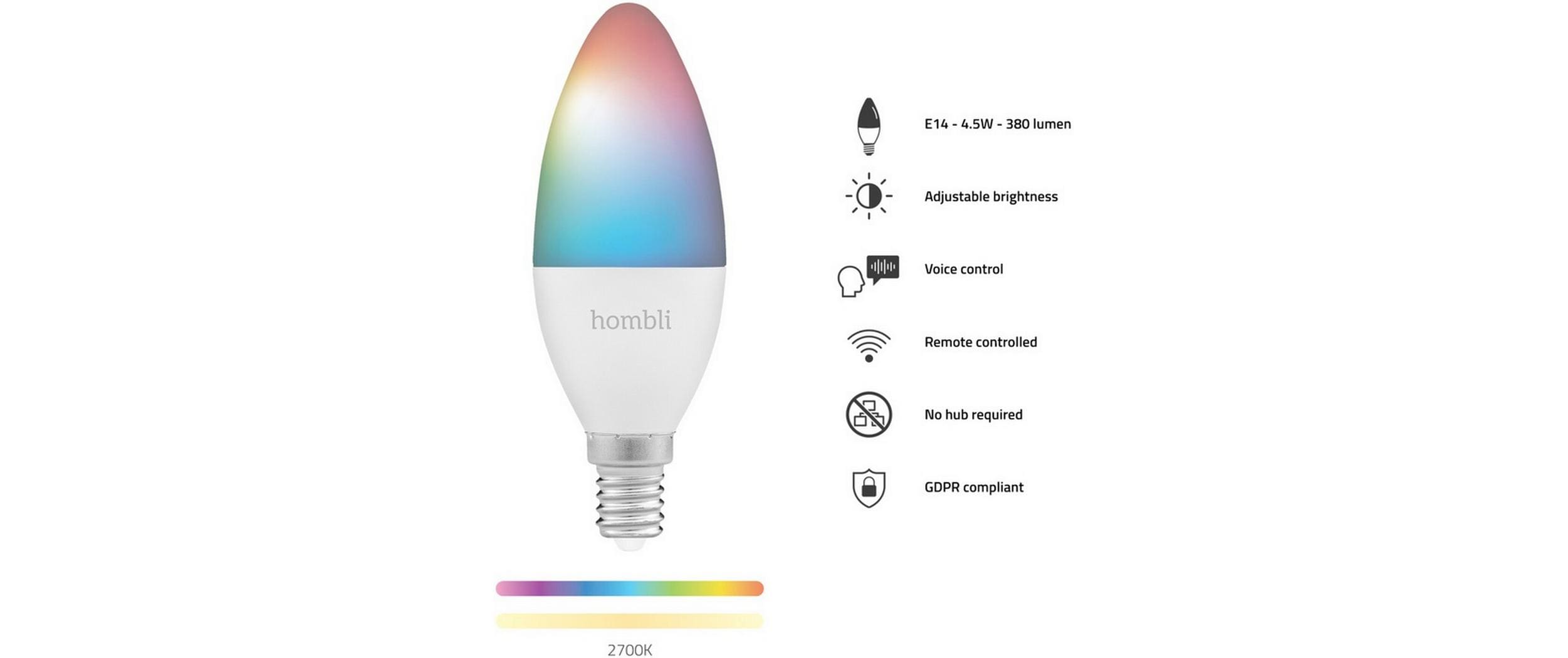 Leuchtmittel E14 (4.5W) RGB + CCT 1+1 PackHombli Smart-Glühlampe