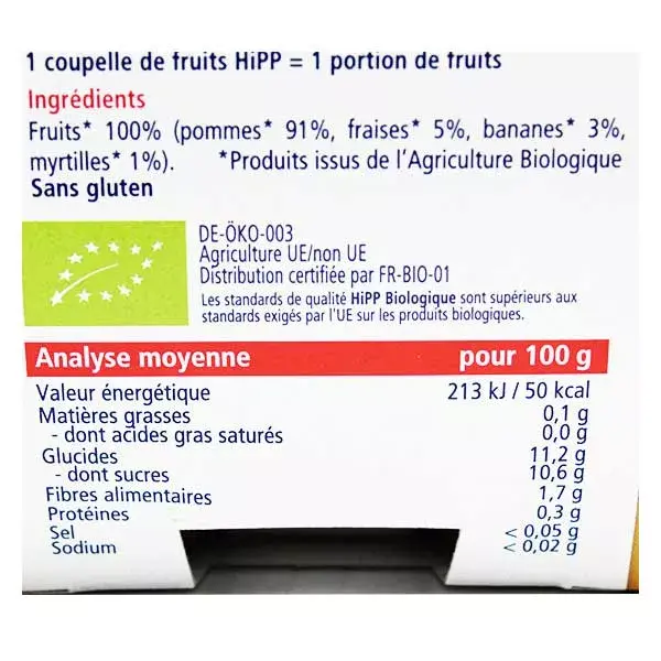 Hipp Orgânico 100% Frutas em Copo com Maçãs, Bananas e Frutos Vermelhos +6m 4 x 100g