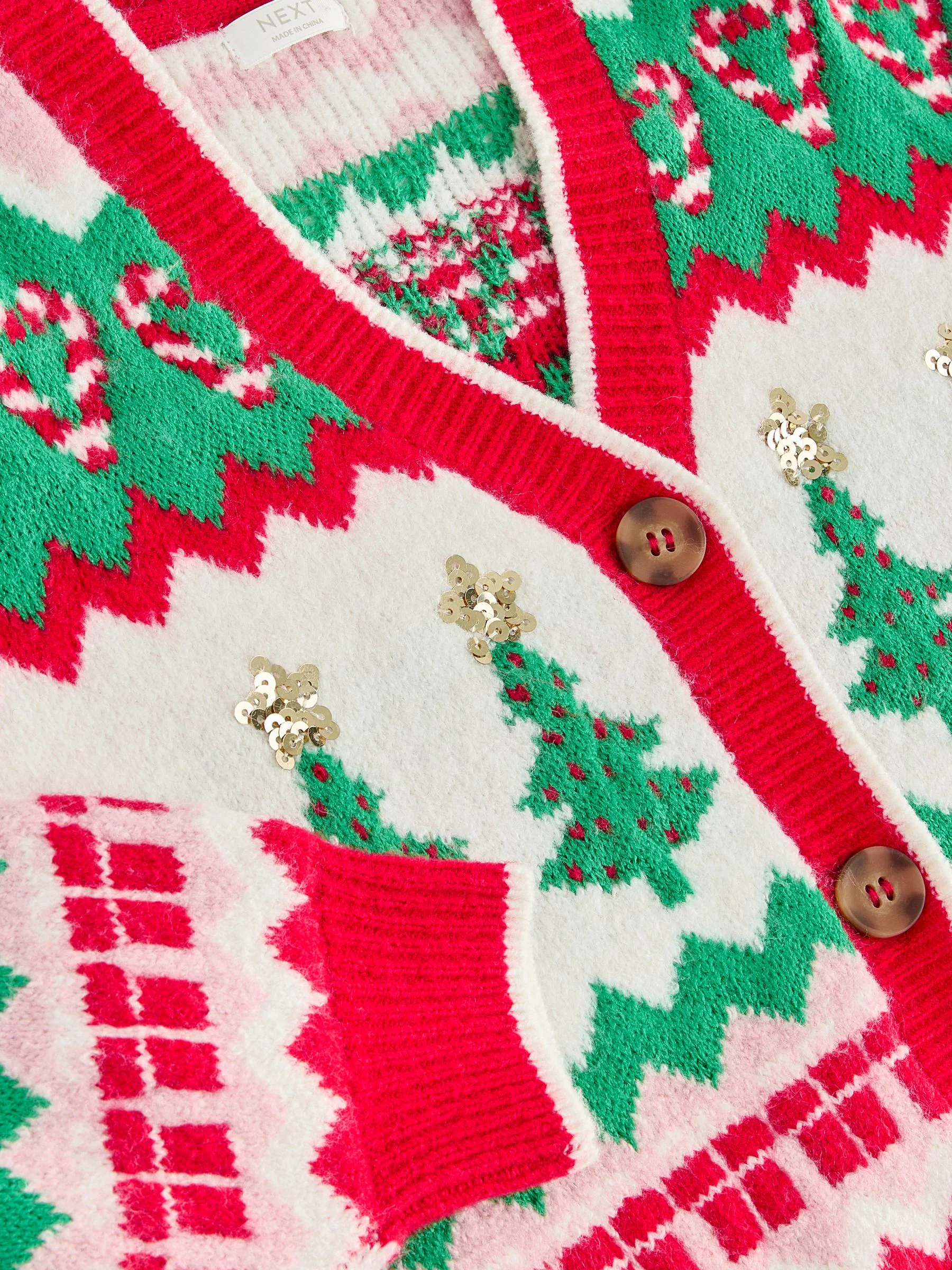 Rood - Kerstvest met kerstboommotief (3-16jr)