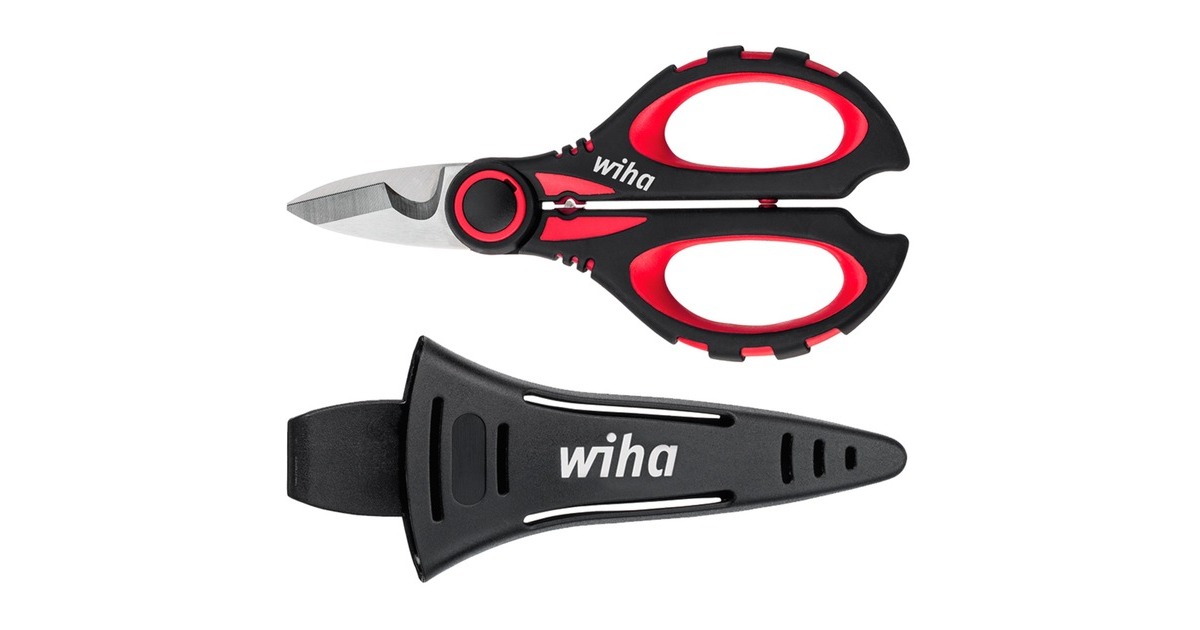 WihaElektriciensschaar  (Zwart/rood, met krimpfunctie)