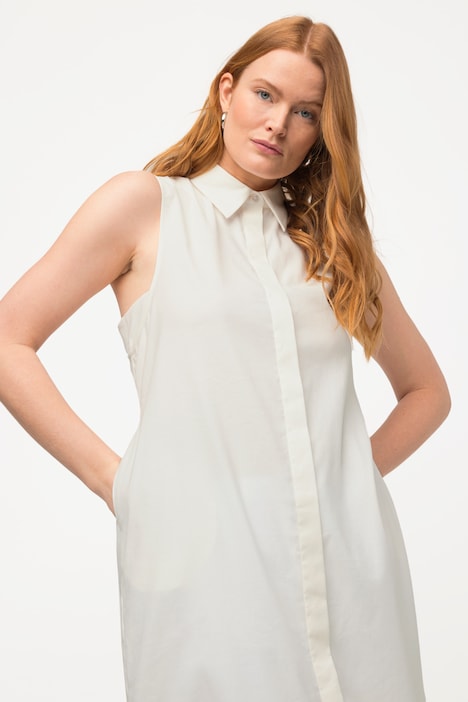 Bluse, Leinenmix, Hemdkragen, Taschen, ärmellos
