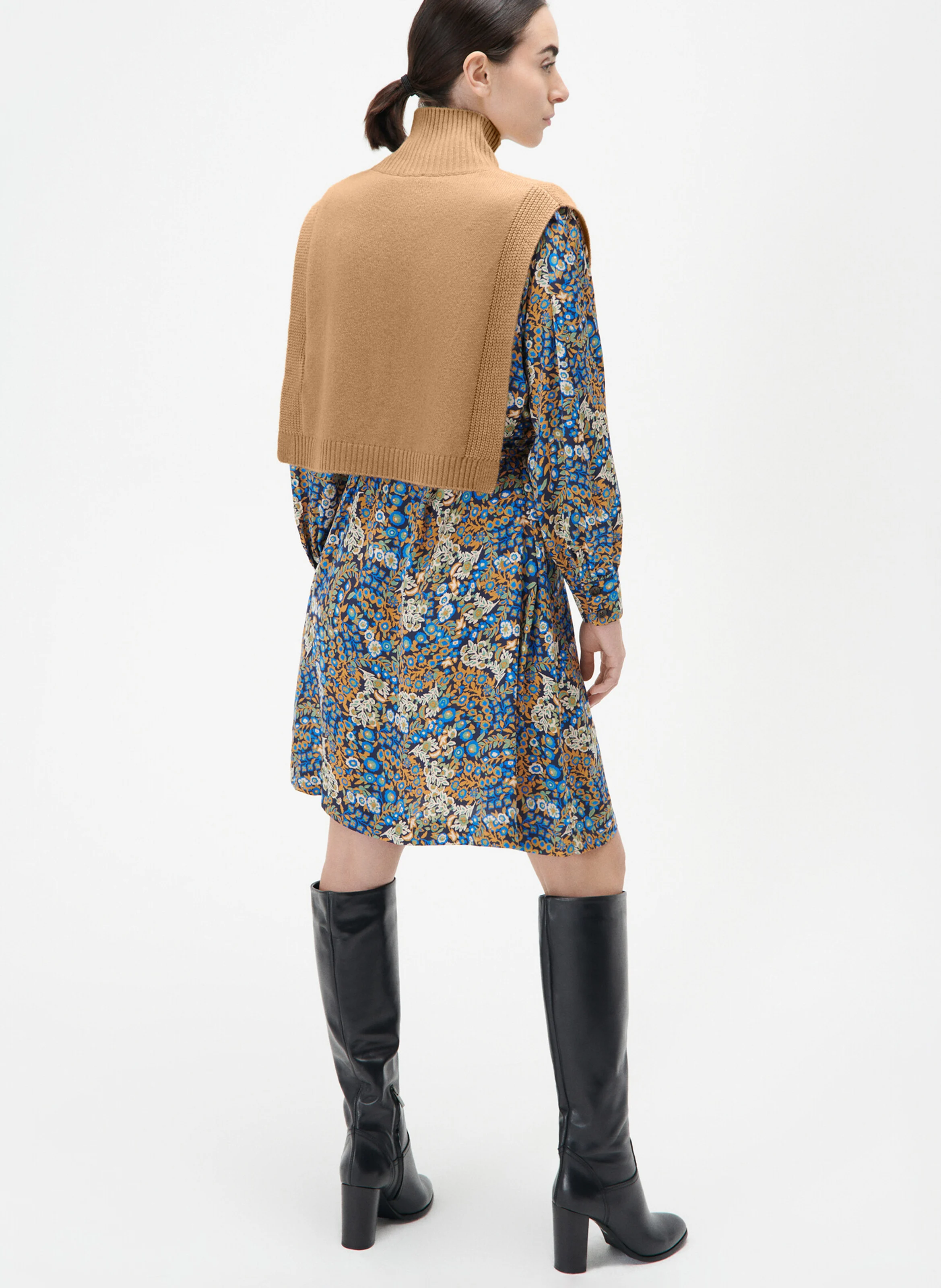 YSEE - Poncho col montant en laine mélangée | Marron
