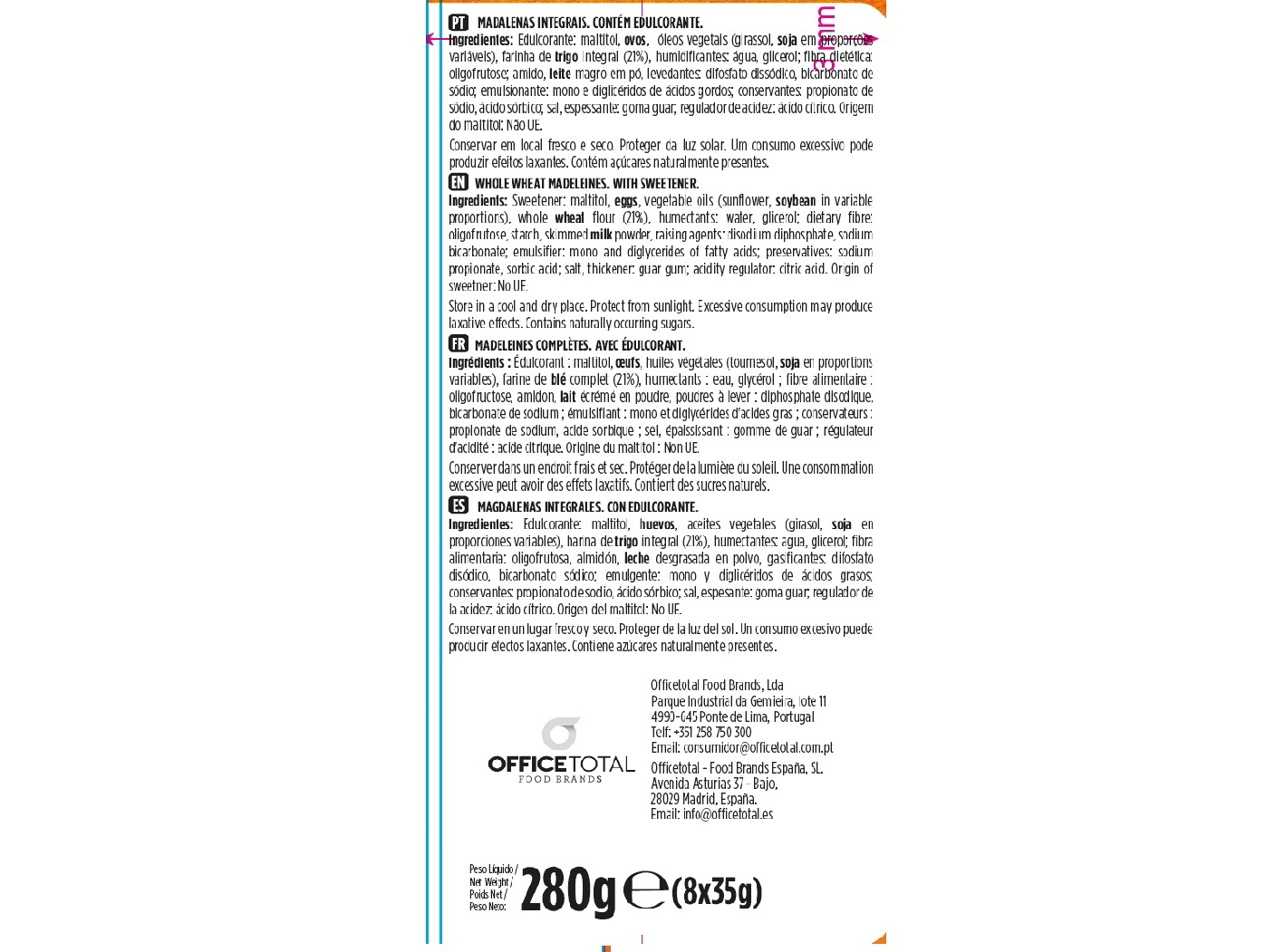MADALENAS INTEGRAL AURORA 0% AÇÚCAR 280G