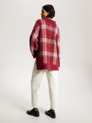 Suéter TH Monogram Tartan Check com meio zíper