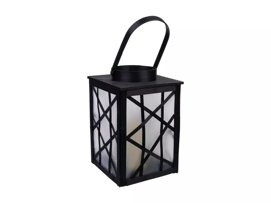 Lanterne en plastique et bois avec bougie à piles