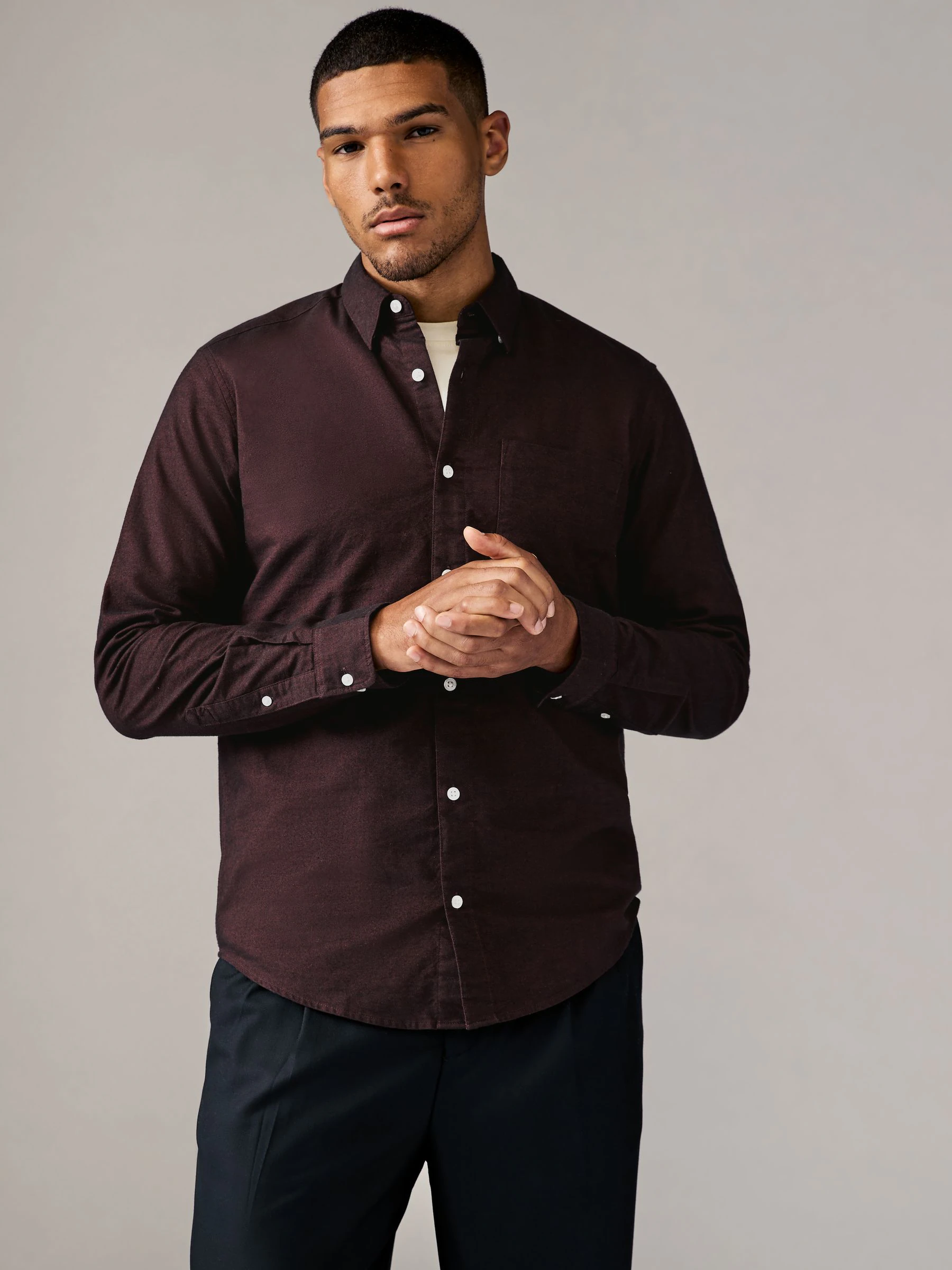 Bordeauxrood - Soft Touch Oxford Long Sleeve Shirt