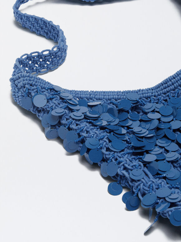 Bolsa de mão com miçangas e lantejoulas - Azul