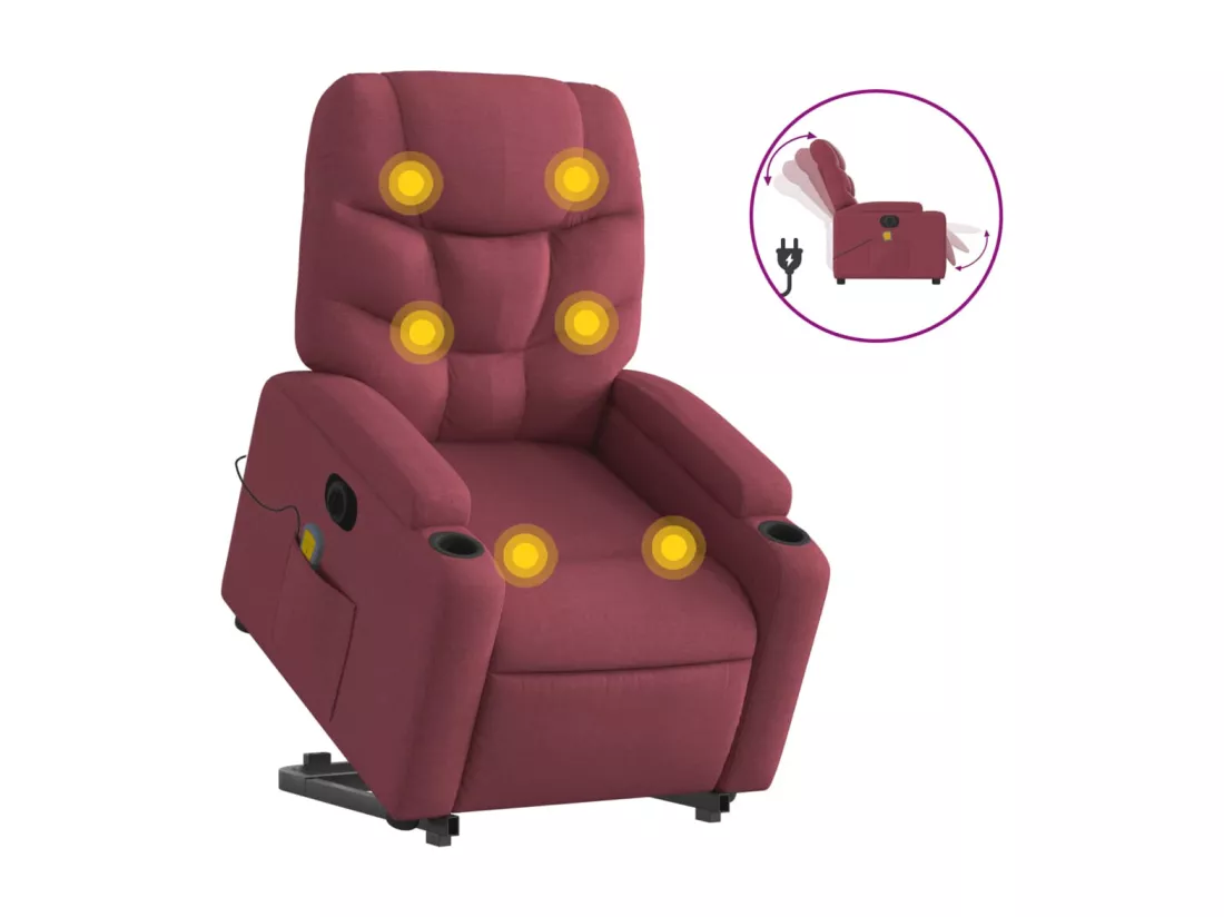 Fauteuil inclinable massant électrique Rouge bordeaux Tissu