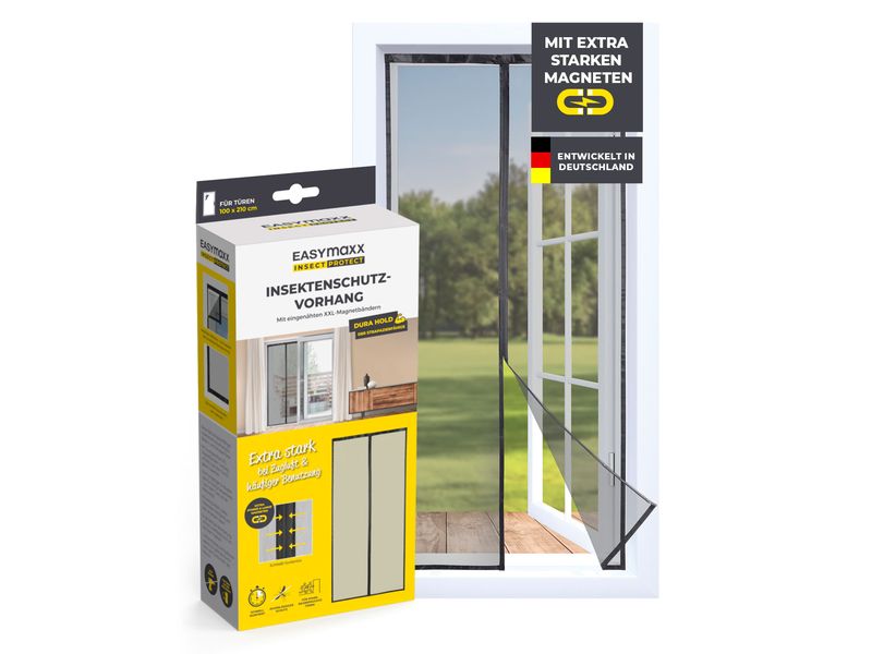 EASYmaxx Tür-Moskitonetz Strong Click, 100 x 210 cm, schwar Moskitonetz mit Magnetverschluss für Türen