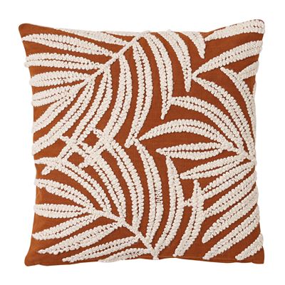 Housse coussin brodée motif feuilles