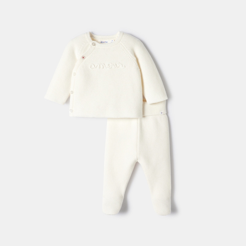 Ensemble 2 pièces en tricot blanc naissance Absorba