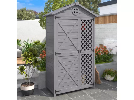 Abri de jardin en bois massif traité pour rangement extérieur résistant aux UV et intempéries sans entretien couleur gris anthracite