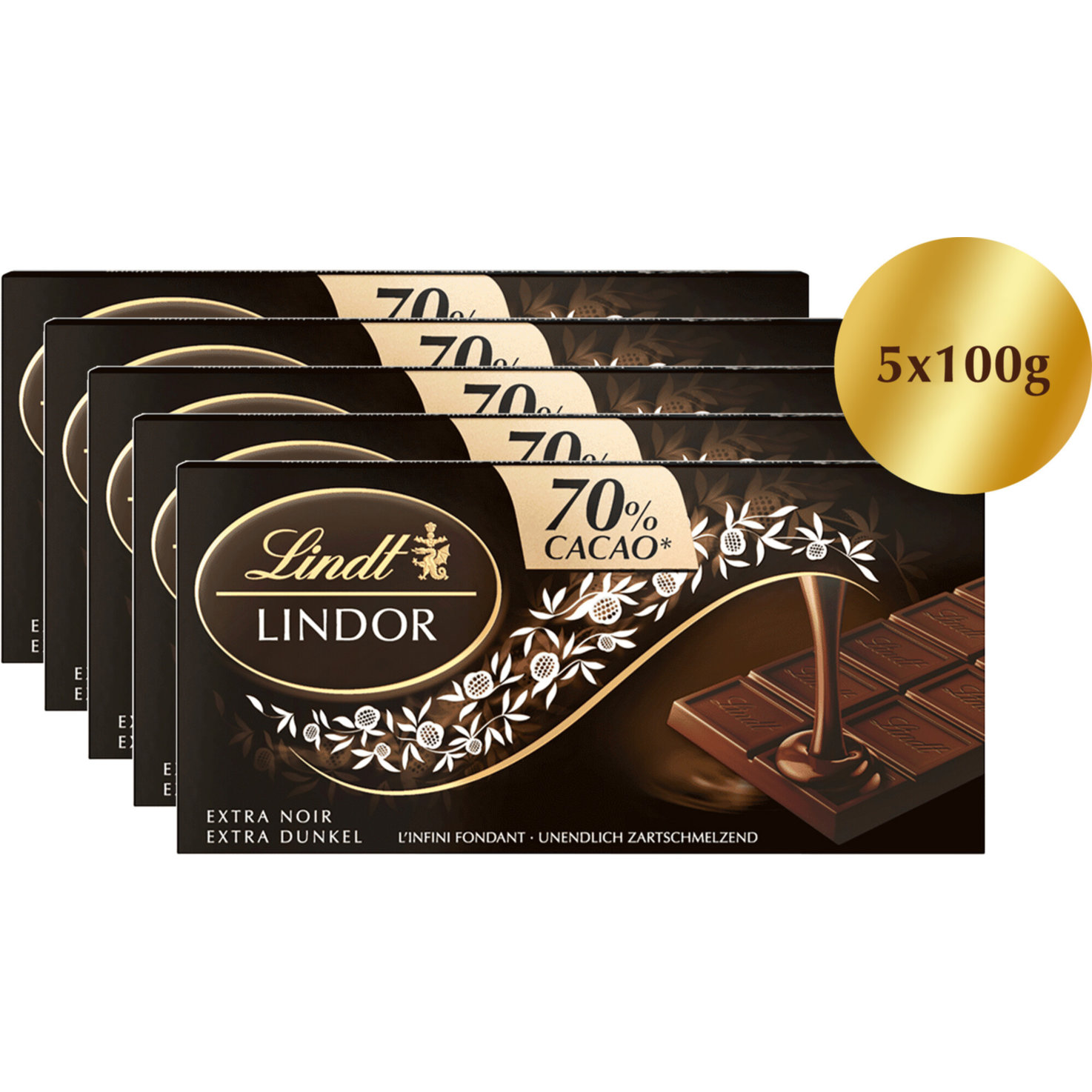 Lindt Tafel Lindor Noir 70% 5x100g