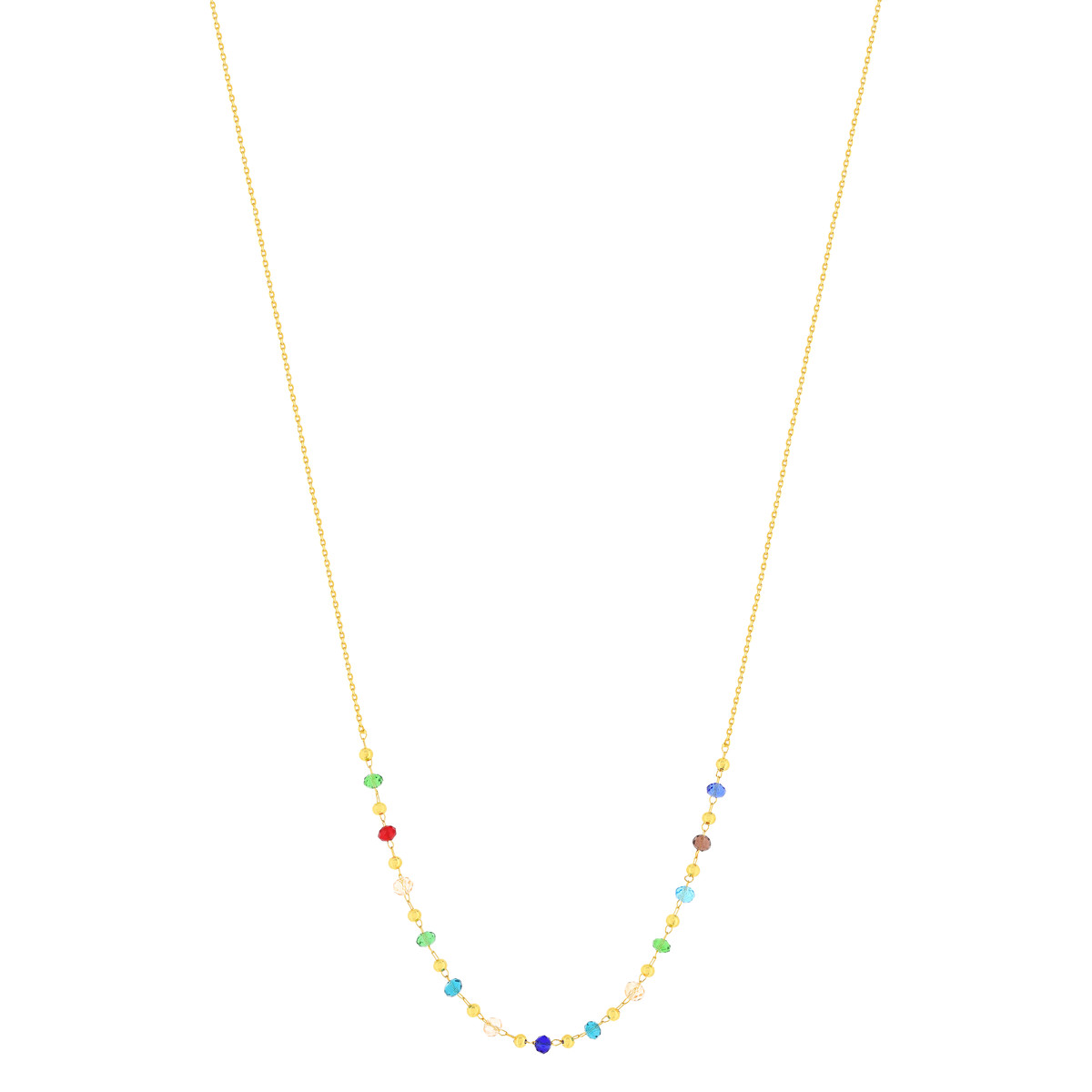 Collier plaqué or perles en cristal multicolores 40 à 45 cm