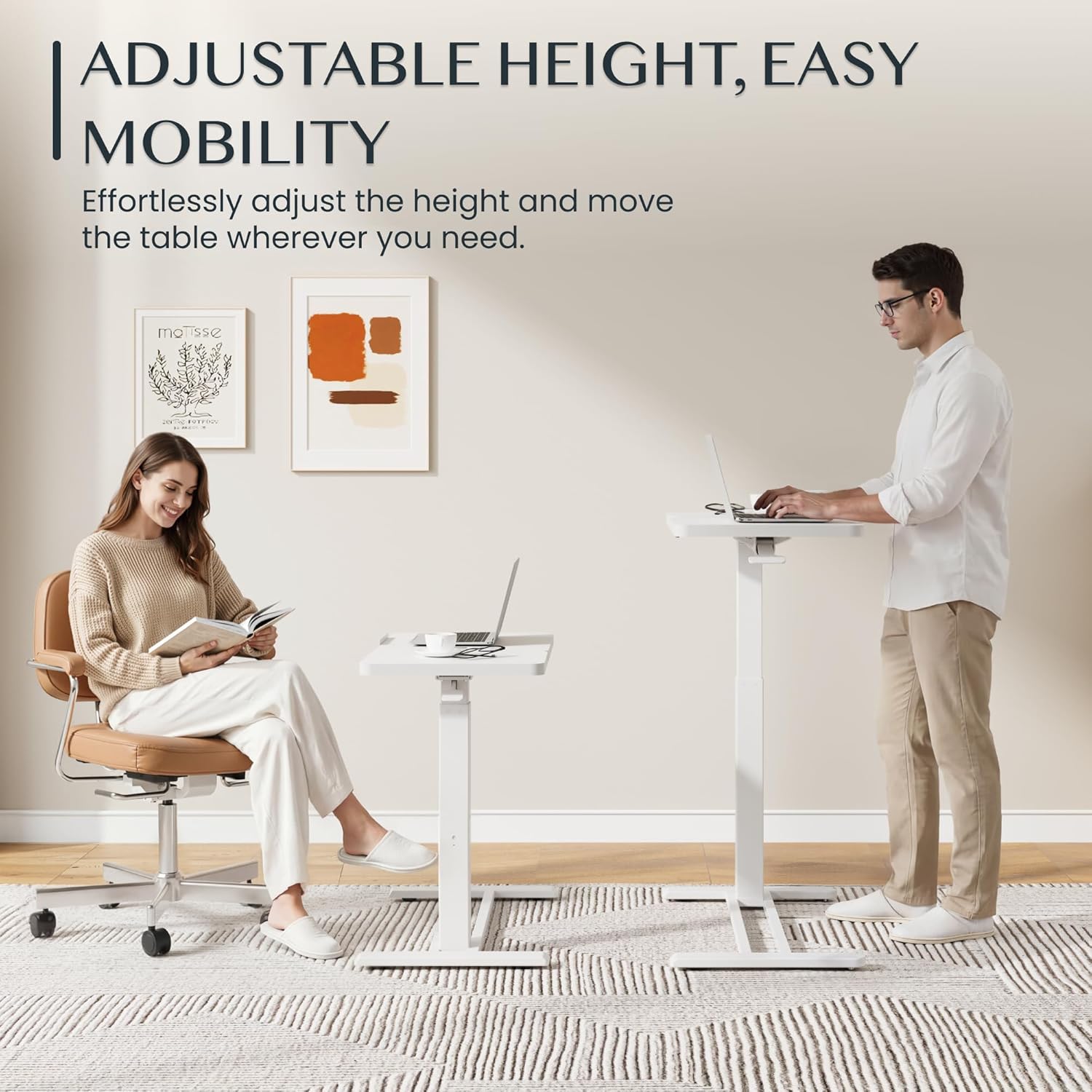 FLEXISPOT Beistelltisch - Flexibler Laptoptisch und Betttisch mit neigbarer Tischplatte, höhenverstellbar & mobil, ideal für Sofa, Bett & Lesestunden (Weiß, 80x40cm)