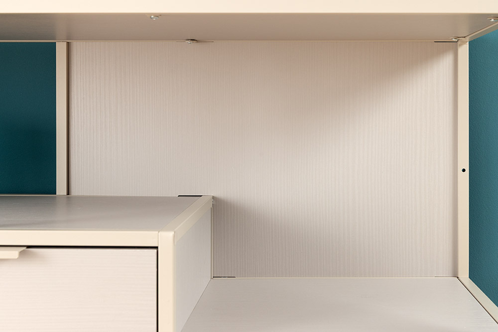 Modernes Bücherregal SLIM LINE 115cm champagner beige Metall mit Schubladen