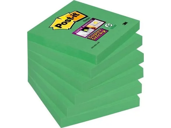 Post-it® Super Sticky Notes Evergreen 76 mm x 76 mm - med 6 blokke