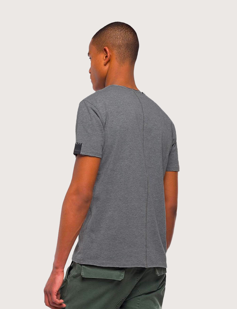 REPLAY T-SHIRT COL V EN COTON GRIS FONCÉ