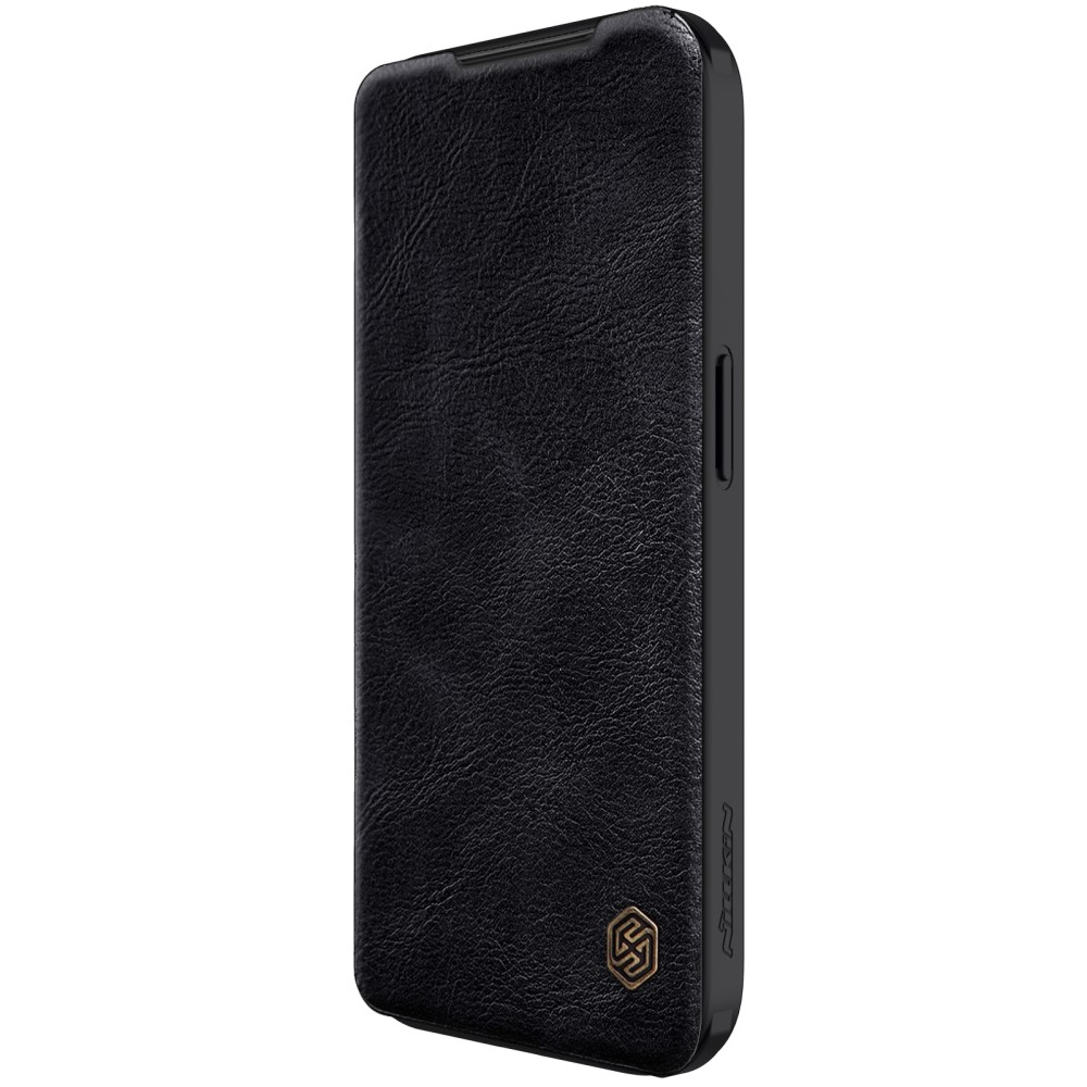 iPhone 15 Pro Leder Tasche Cam-Slider Kameraschutz - Schwarz