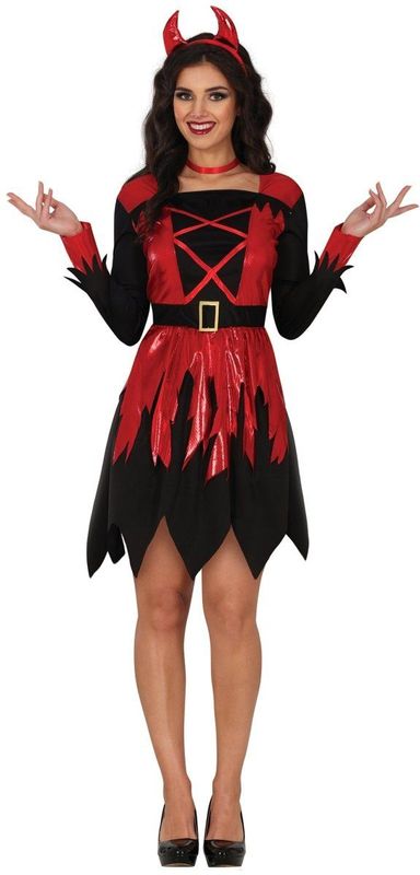 Fiestas Guirca - Vurige Duivel - Halloween Kostuum - Zwart Rood - Inclusief Duivelshoorns Haarband