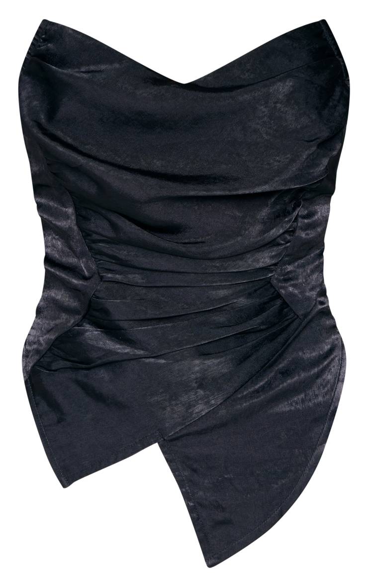 Noir Corset En Satin Martelé À Ourlet Pointu Asymétrique