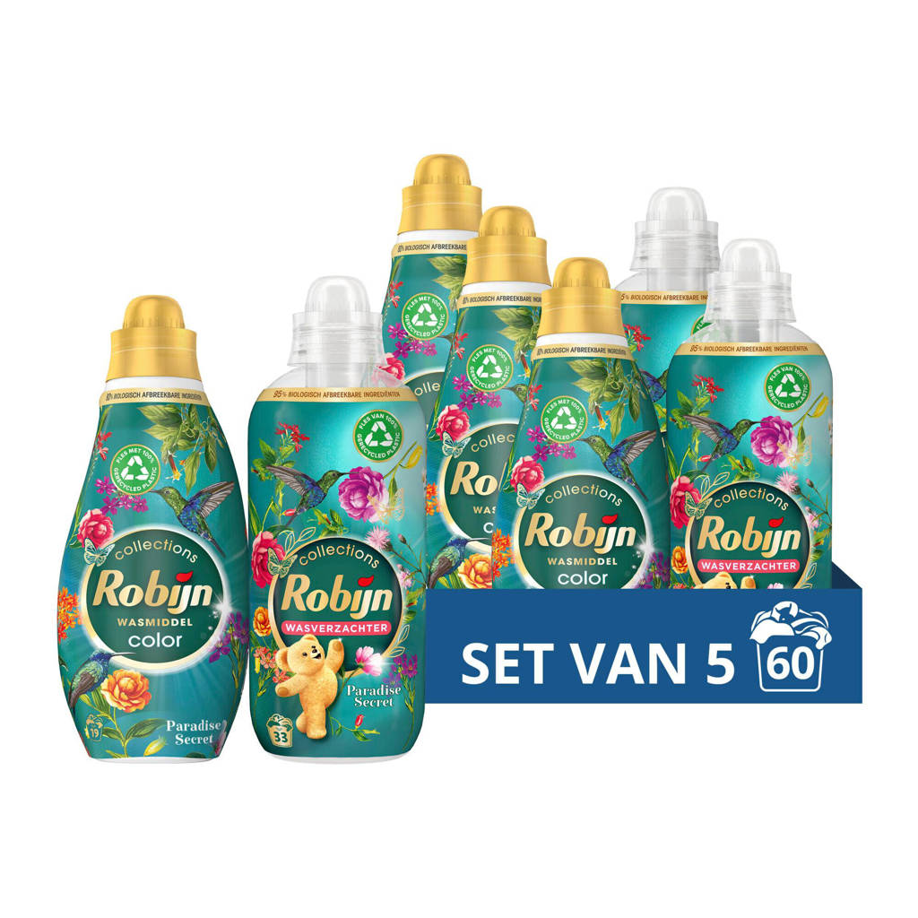 Heerlijk geurende wasmiddel en wasverzachter!wasmiddel en wasverzachter pakket - Paradise Secret - set van 5 - 60 wasbeurten