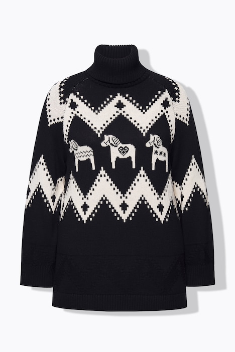 Pullover, Fair Isle, Rollkragen, Langarm, Biobaumwolle