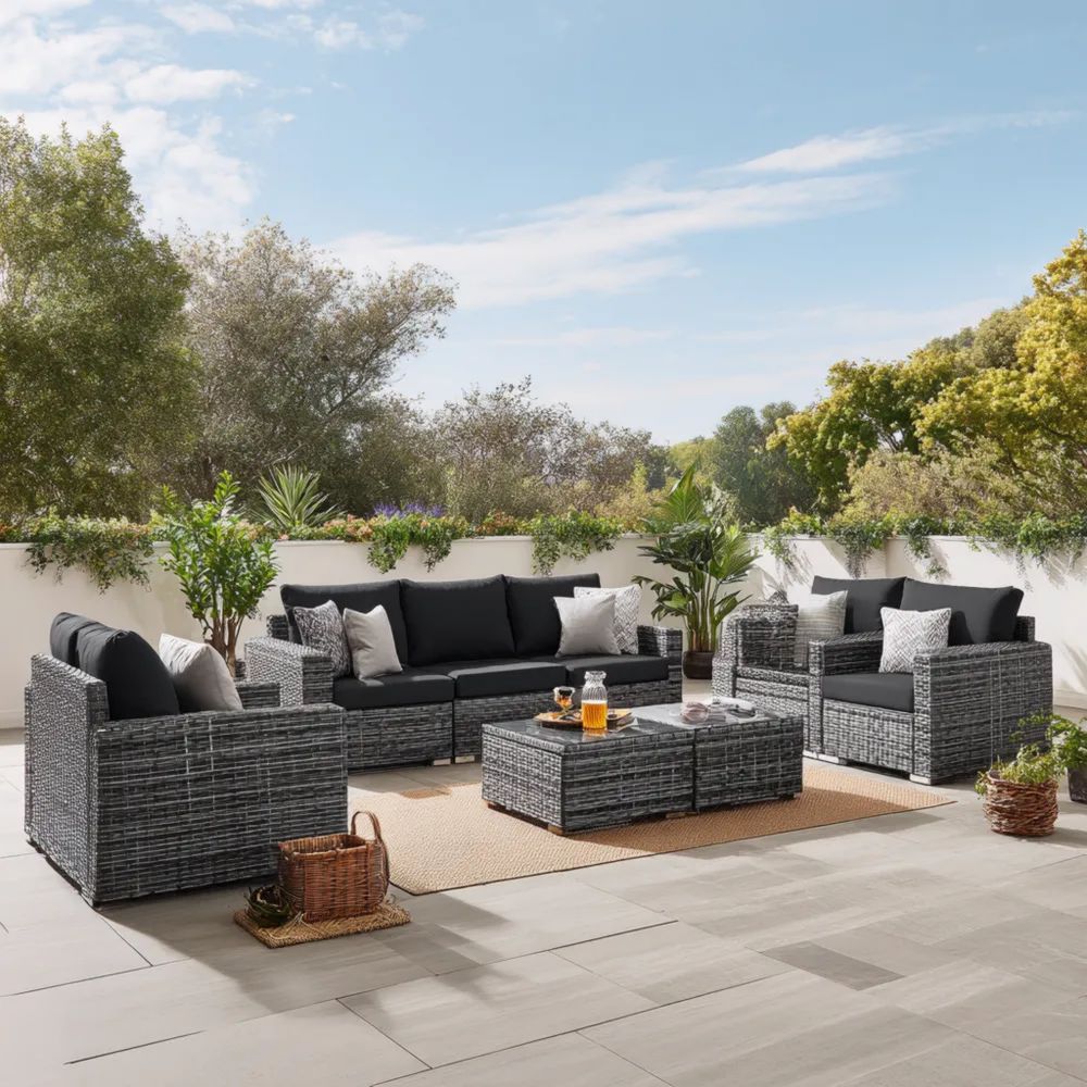 Rattan Garten-Sofaset Wetterfest 200x80x75 cm - Schwarz/Grau - Moderne