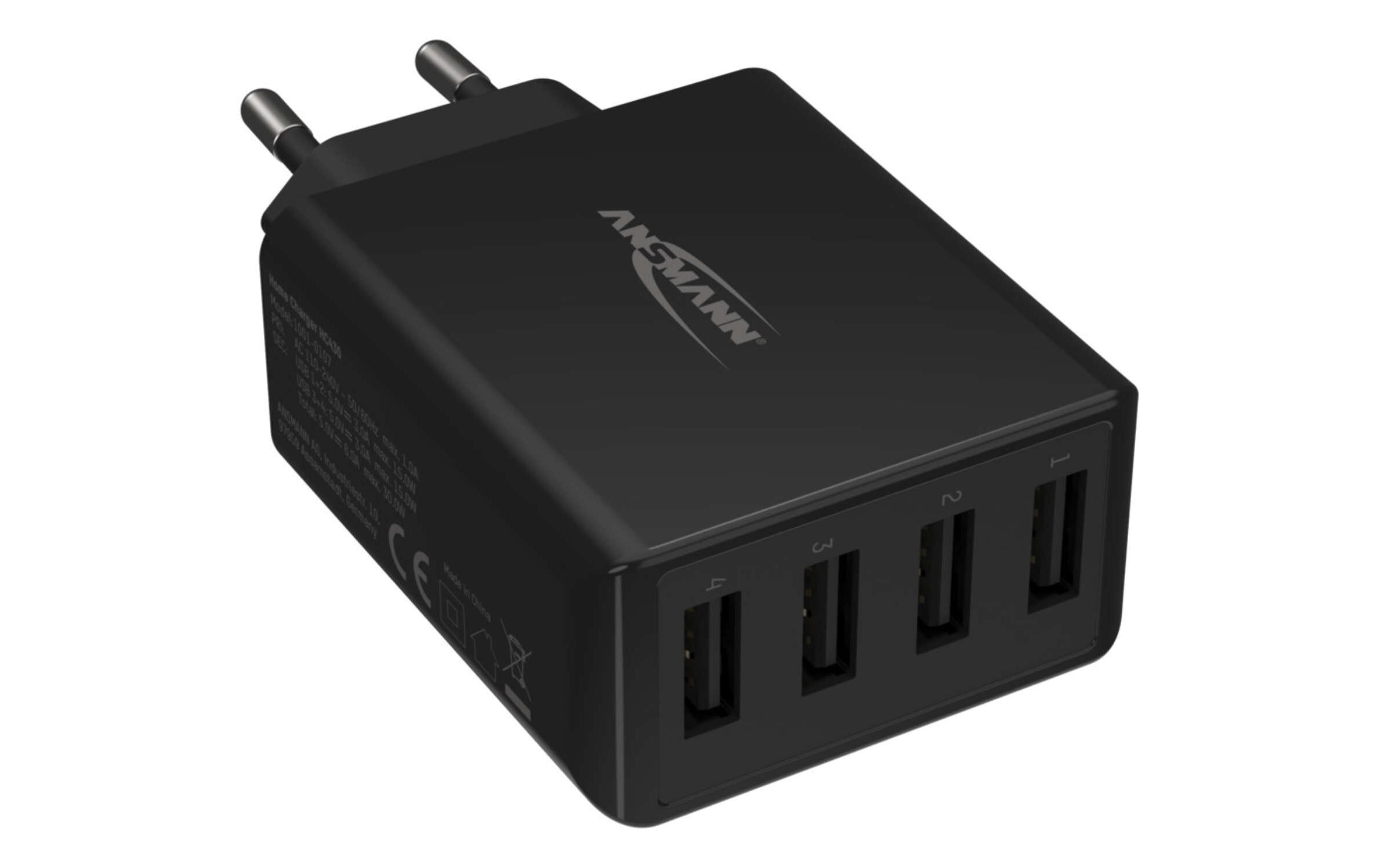 USB-Wandladegerät Home Charger HC430, 4x USB, 30 W, SchwarzLeistungsstarker Indoor USB-Ladeadapter