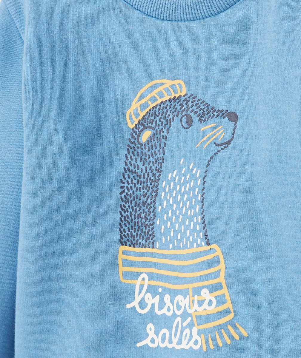 SWEAT BÉBÉ GARÇON EN FIBRES RECYCLÉES BLEU MOTIF LOUTRE