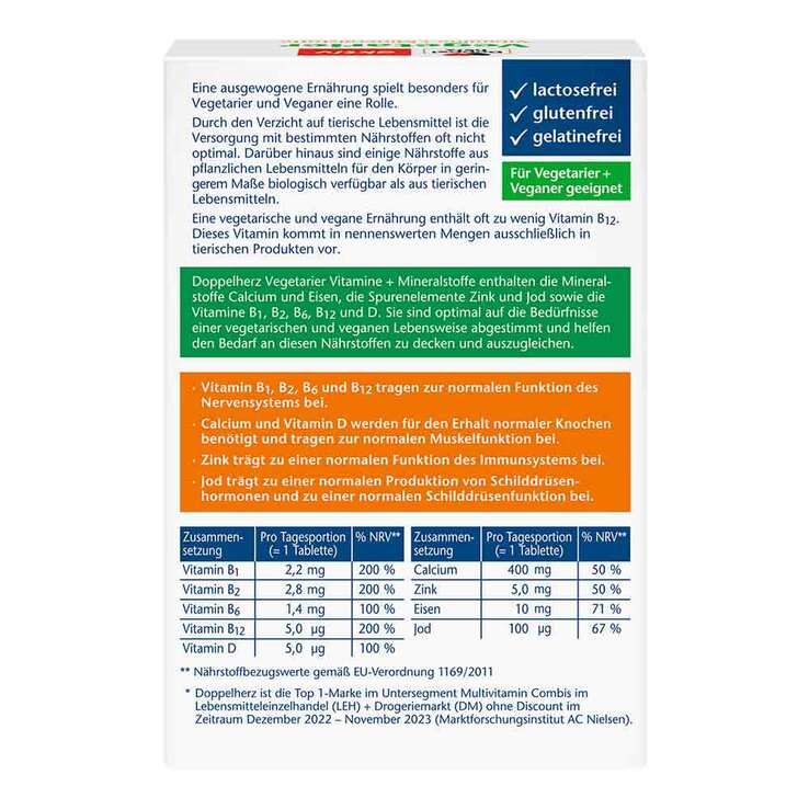 Doppelherz Vegetarier Vitamine+Mineralstoffe Tabletten, 30 St