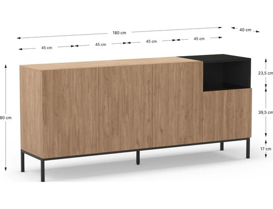 CONCEPT1 - Bahut Cailin 4P1N chene noir 180 x 40 x h80cm