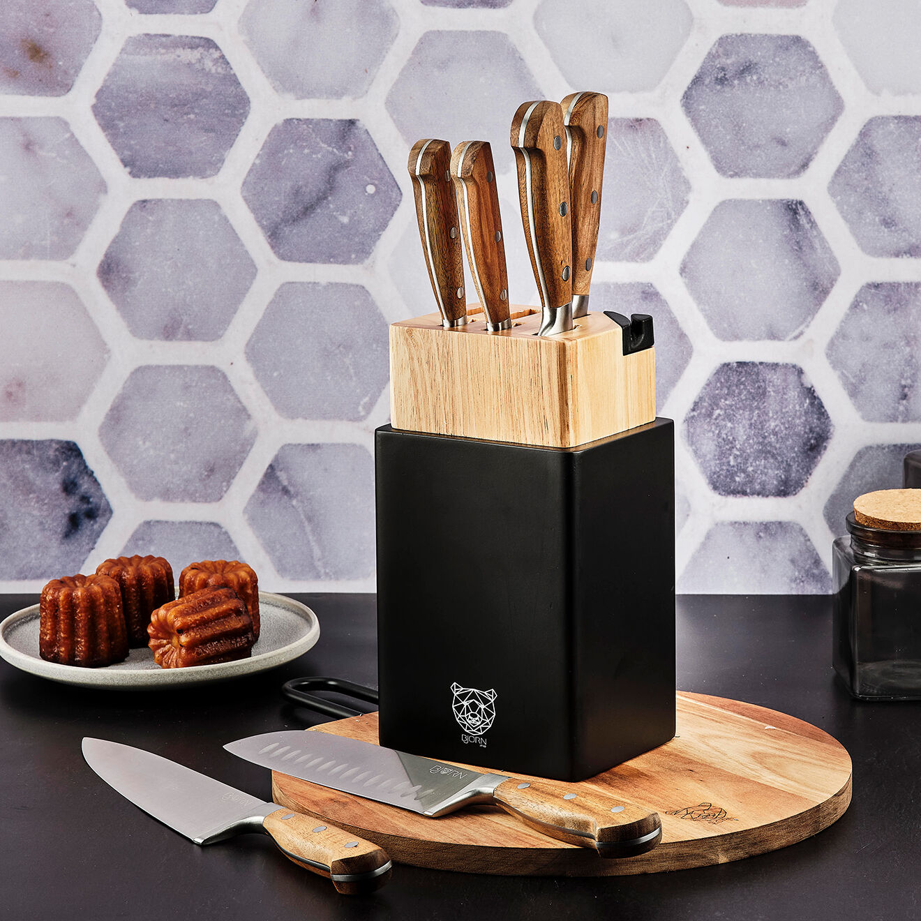 Bjorn Bloc avec couteaux de cuisine Jakob Porvoo bois mat - 8 pièces