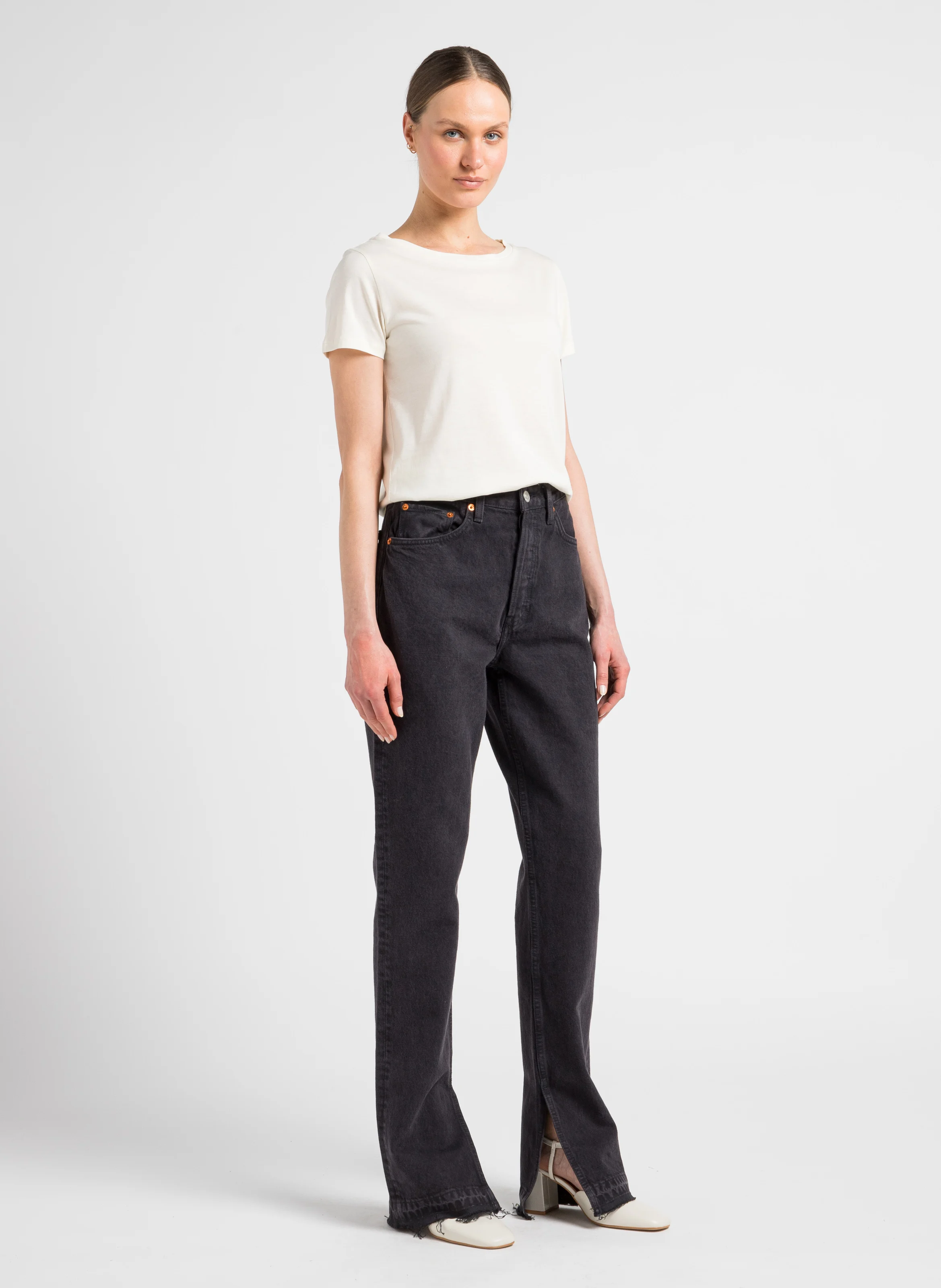 70S HIGH RISE - Jean droit taille haute en coton| Noir